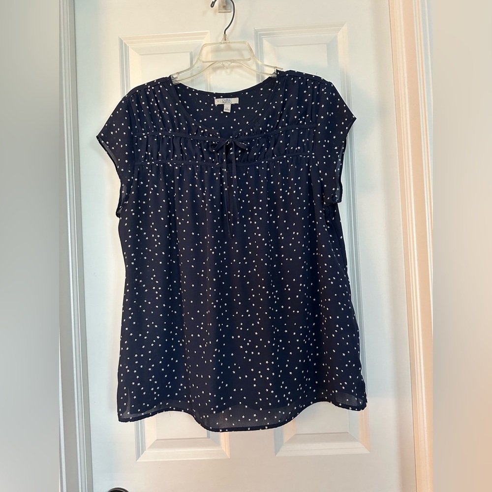 Excellent Condition Croft & Barrow Navy & White Cap sleeve Size Large Blouse